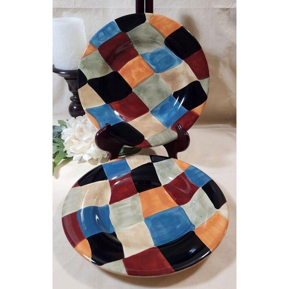 Barcelona Diamonds Dinner Plate By TABLETOPS UNLIMITED 11" EUC 2pc